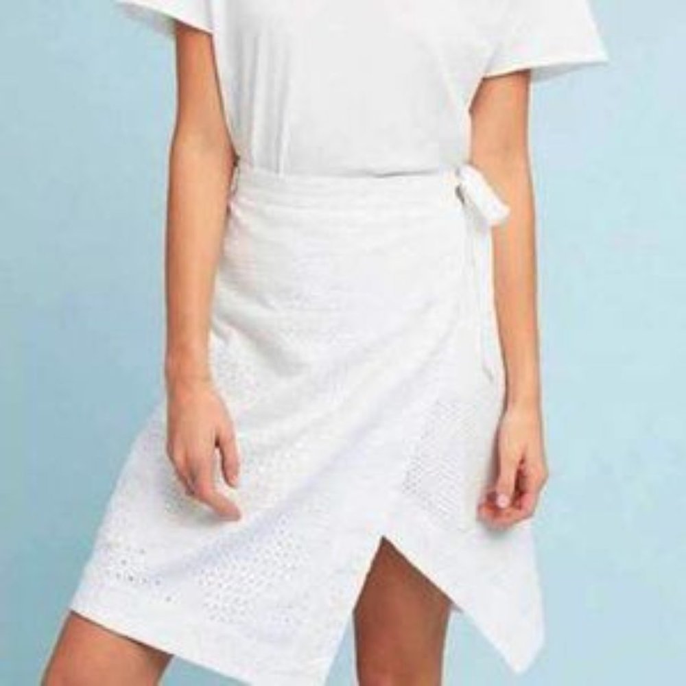 Anthropologie Post Mark White Eyelet Skirt Size 6